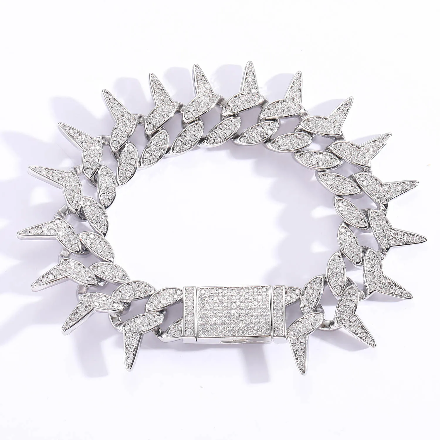 

23mm Box Buckle Thorns Cuban Link Bracelets Ice Out CZ Stone Bracelet Hip Hop Jewelry Gifts