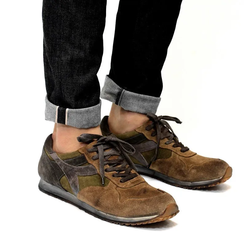 Лидирующий бренд Ретро стиль шнуровка Коровья замша настоящая кожа мужская