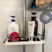 shower storage rack organizer bathroom pole shelves shampoo tray stand single tier no drilling lifting rod shower head holder