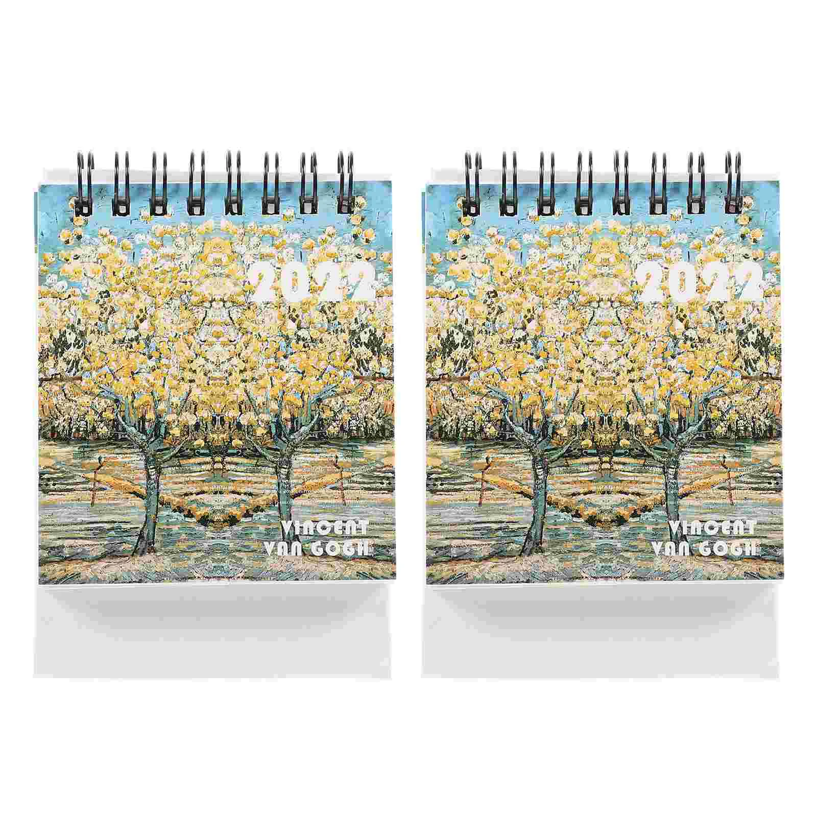 

2Pcs Oil Painting Desktop Calendar Creative Retro Calendar Planner Schedule Book