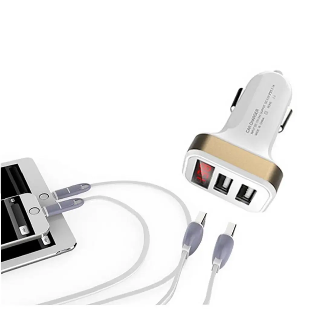 Автомобильное зарядное устройство адаптер двойной USB порт быстрая зарядка с ЖК