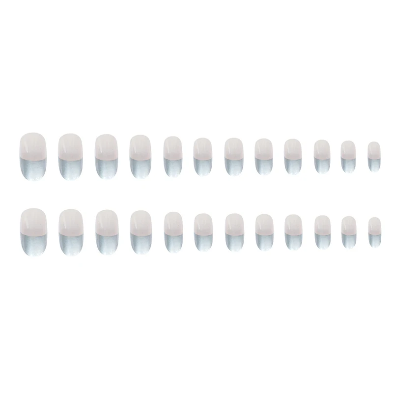 

24pcs Press On Nails Designs French Silver Round Wear Long Paragraph Fashion Manicure Patch False Nail Fake Nails With Glue TO