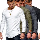 Мужская модная однотонная облегающая футболка ZOGAA с круглым вырезом и рукавами в полоску