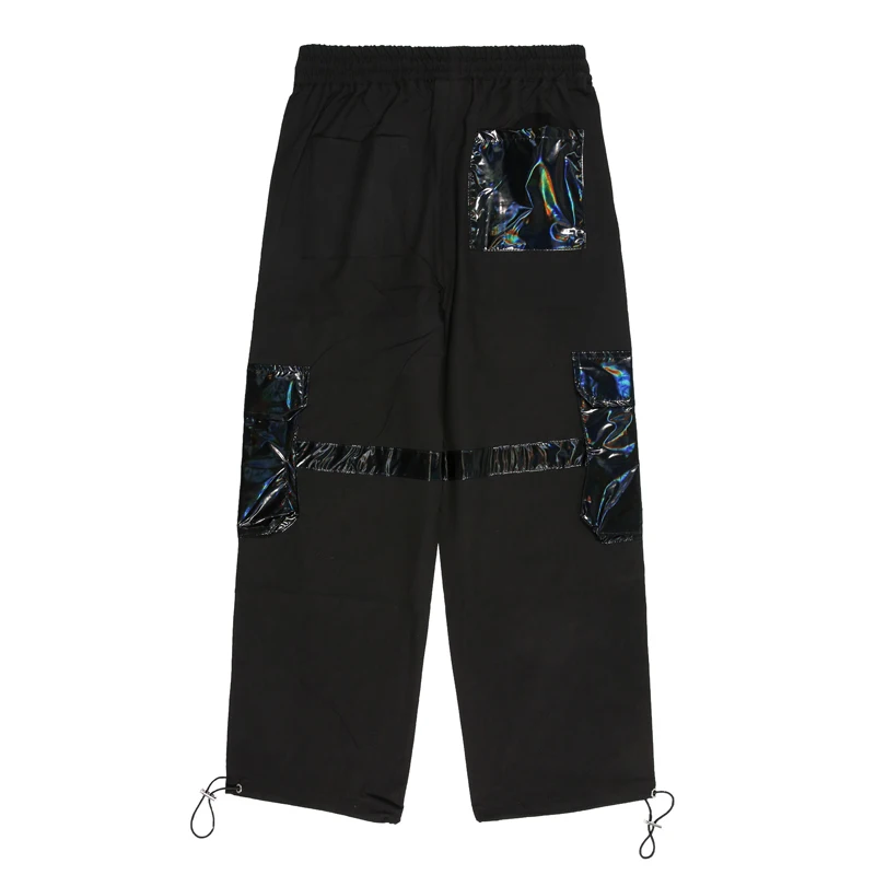 Яркие черные брюки-карго из лакированной кожи Мужская Уличная одежда с карманами