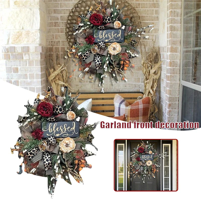 

Имитация растений, гирлянда, Осенний венок гепарда, круглый год, венок, декоративная подвеска для входной двери, День благодарения, украшени...