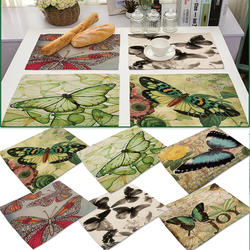 

Butterfly Series Printed Placemat Cotton Linen Tableware Mats Dining Table Pad Coaster Bowl Cup Mat Home Kitchen Decor 42*32cm