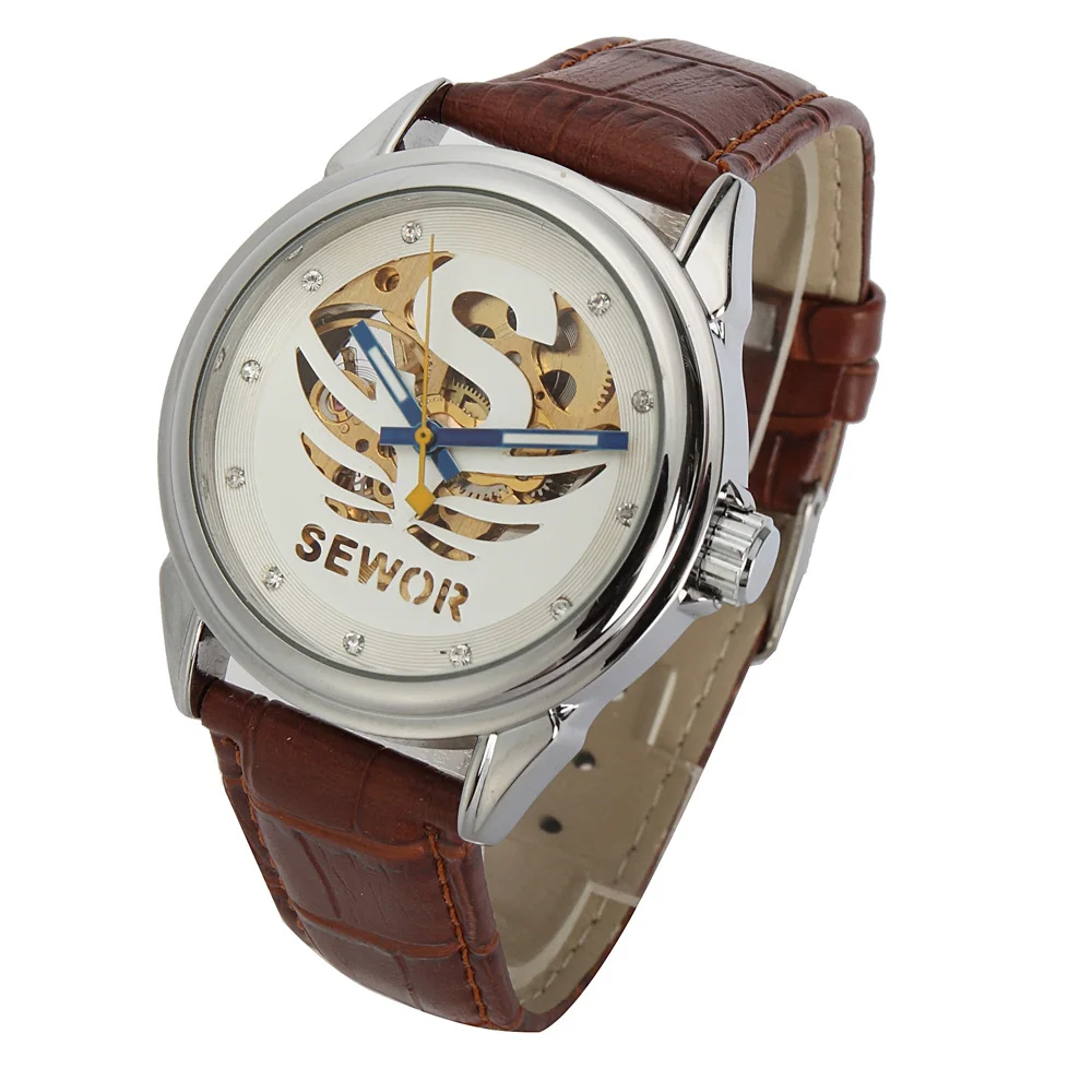 Мужские наручные часы скелетоны с кожаным ремешком|leather watch strap|leather band replacementwatch