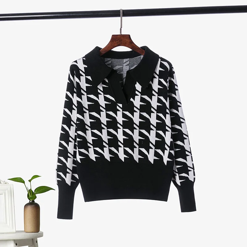 

2021 Autumn Casual Loose Knit Small Long Sleeve Short Lapel Pullover Women's Sweater Pullover Top