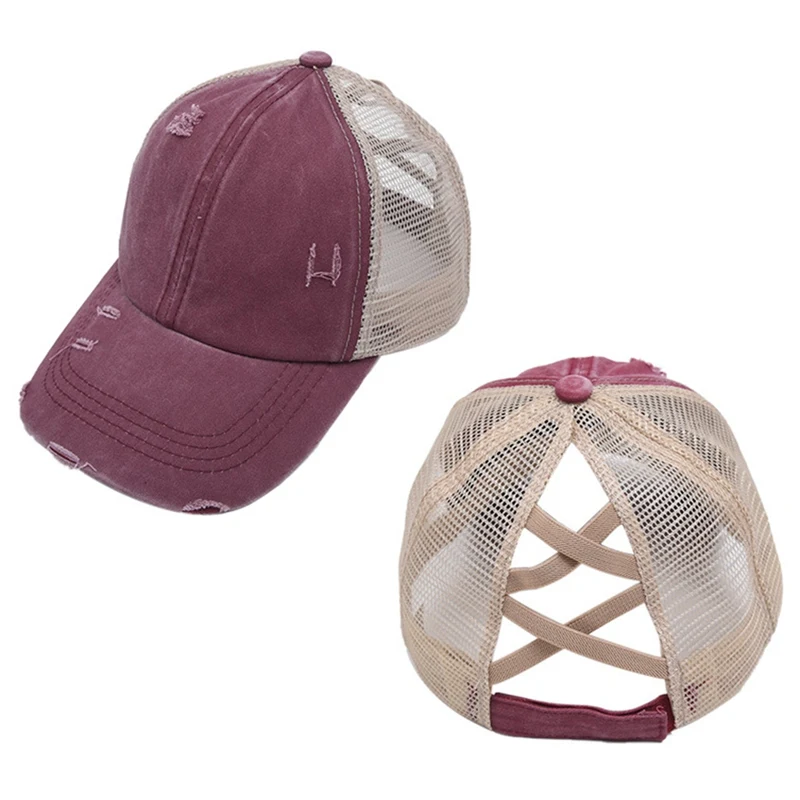 2020 Ponytail Baseball Cap Messy Bun Hats For Women Washed Cotton Snapback Caps Casual Summer Sun Visor Outdoor Hat