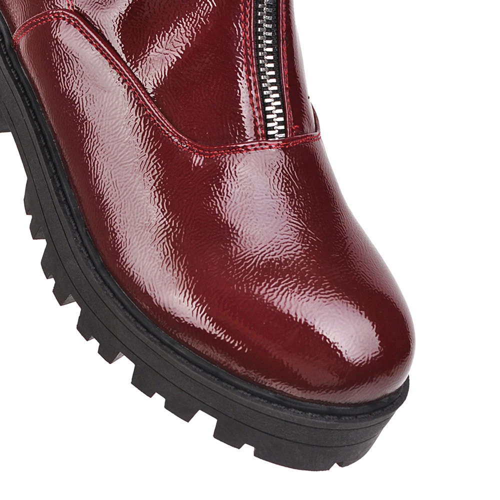 Новые брендовые глянцевые женские ботильоны черного винно-красного цвета Модные