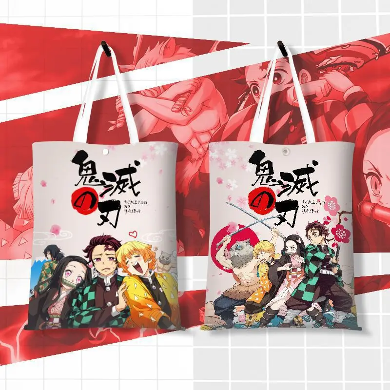 

New Anime Bags for Demon Slayer's Canvas Bag Kimetsu No Yaiba Handbag Male and Female Students Shopping Bag Shoulder Bag Storage