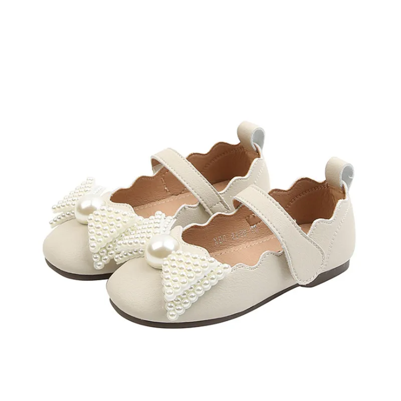 

2021 New Spring Kids Shoes For Girls Leather Pearl Butterfly-knot Girls Princess Shoes Soft Bottom Fashion Children Shoes 26-30