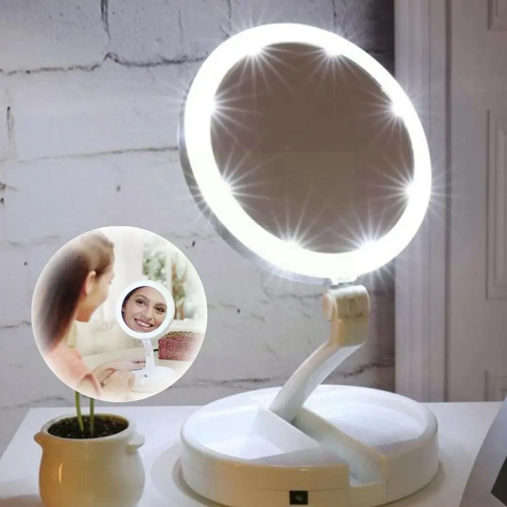 Зеркало светодиодный макияжа с подсветкой портативное косметическое настольное