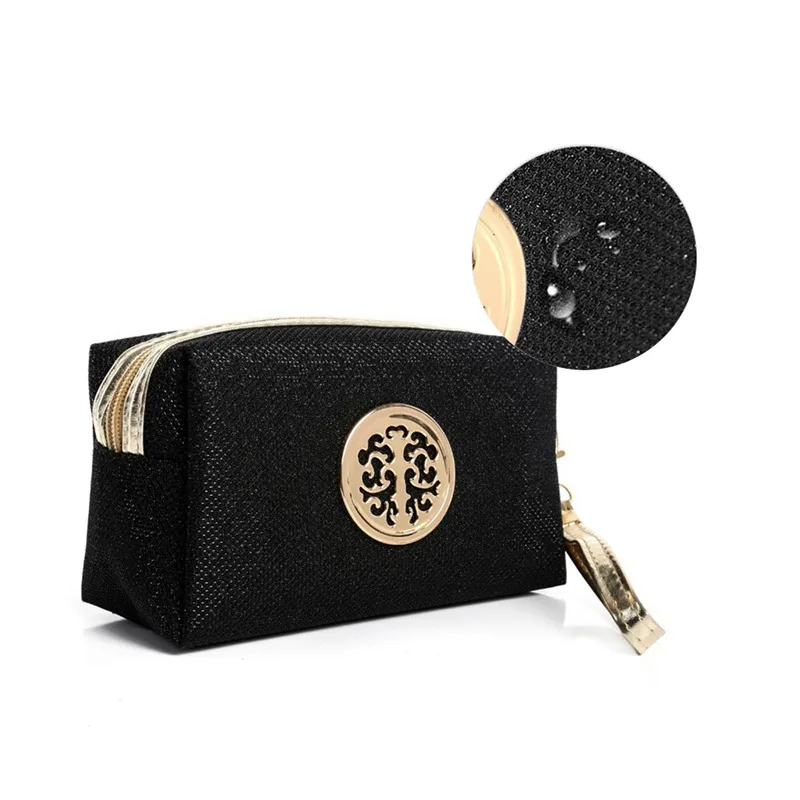 Черная модная дамская косметичка сплошной цвет хранения Путешествия Сумочка для