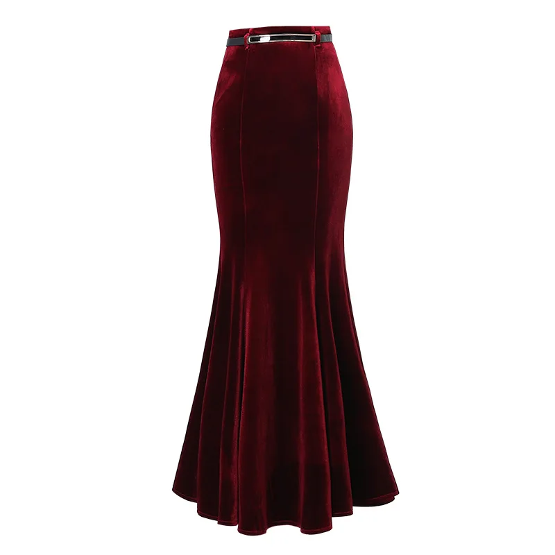 Женская бархатная юбка с поясом Длинная черная запахом в стиле ретро модель 5XL на