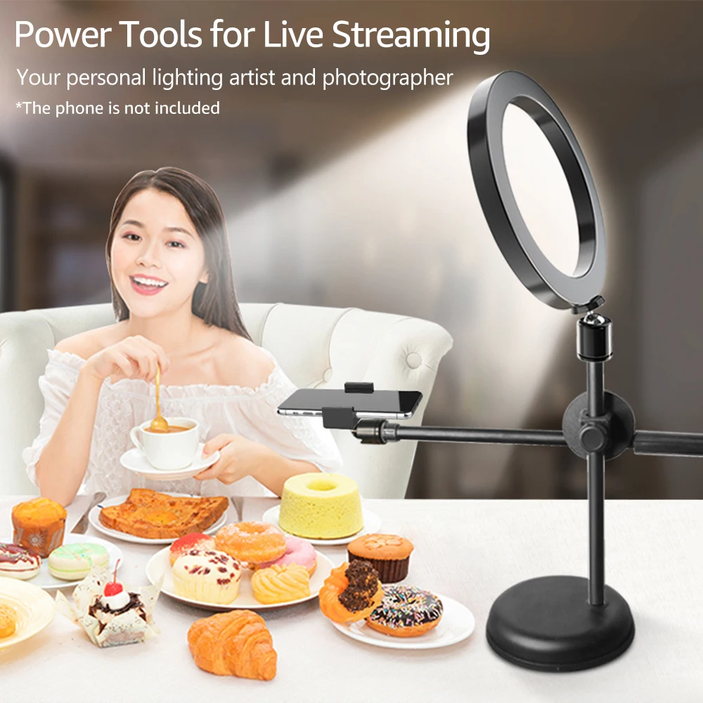 

Photography Lighting 16cm/26cm Ring Light 3200K-5800K Desktop Stand Phone Clamp for Photography Live Streaming Fill-In Light