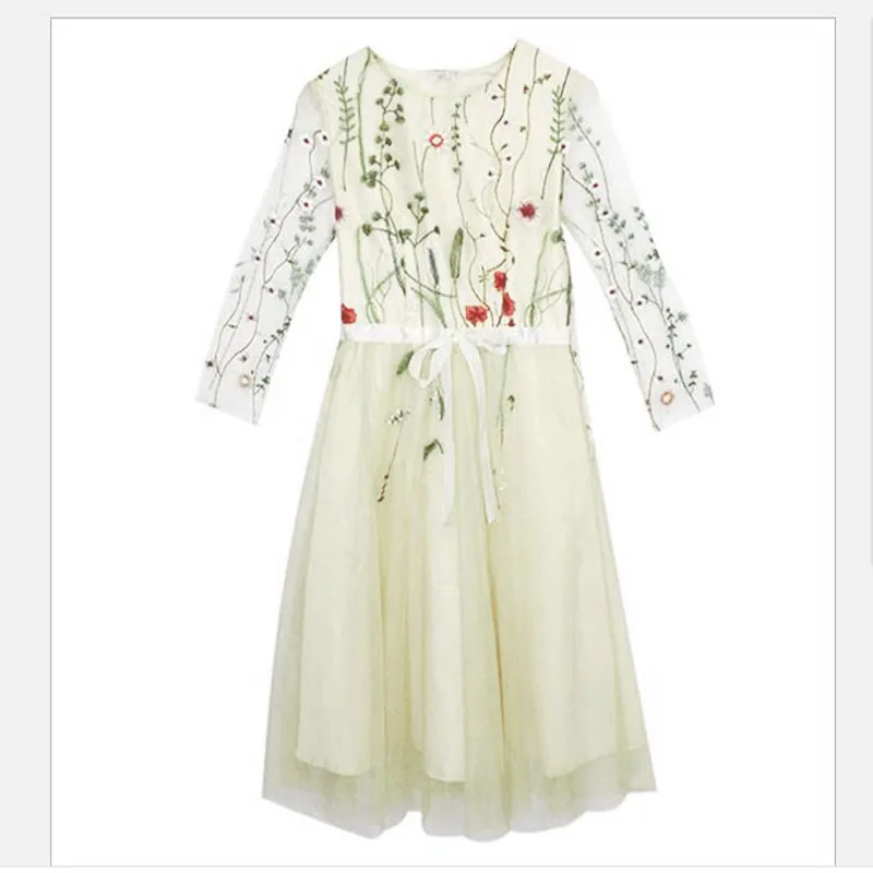 MERI AMMI For 2-10Year Baby Kid Children Girl Dressing Long Sleeve Mesh Floral Princess Wedding Bridemaid Dresses J770 | Детская одежда