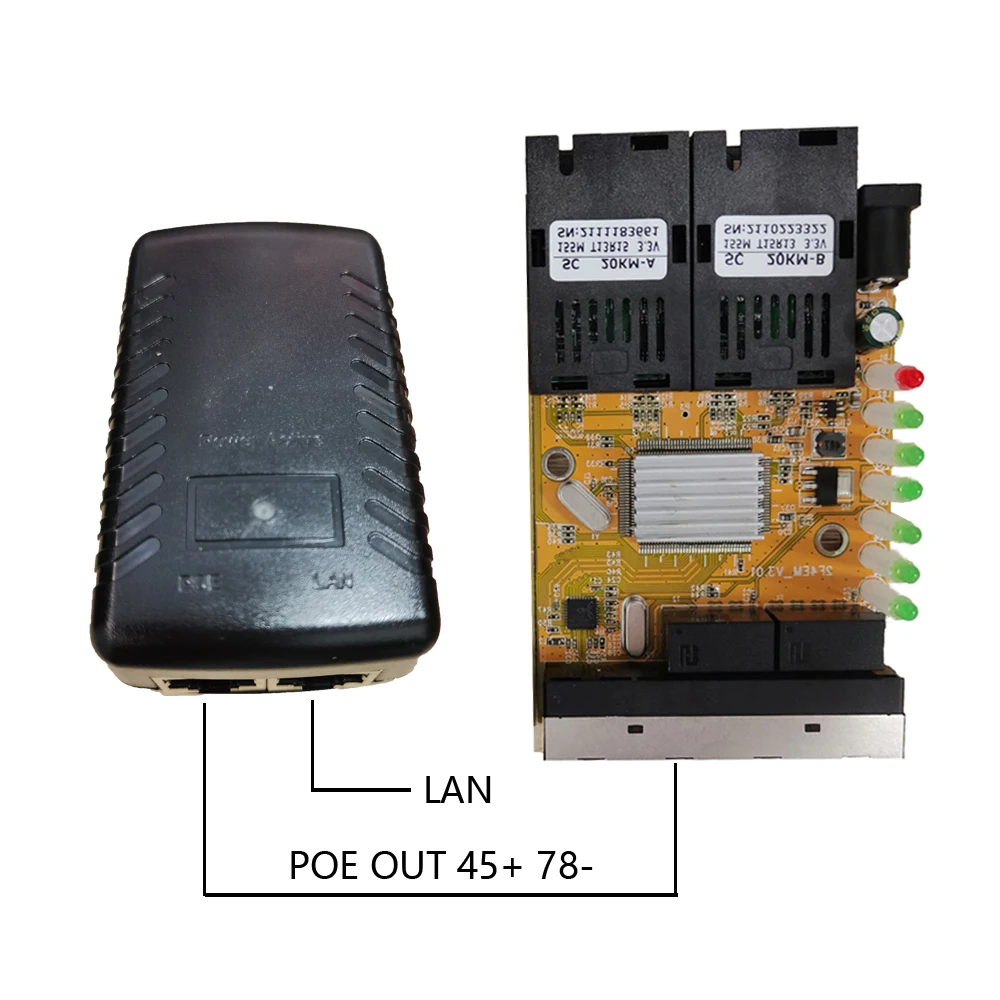 2F4E Fast POE PCB Ethernet Switch Fiber Optical Media Converter Single Mode 4 RJ45 and 2 SC fiber Port 10/100M PCBA
