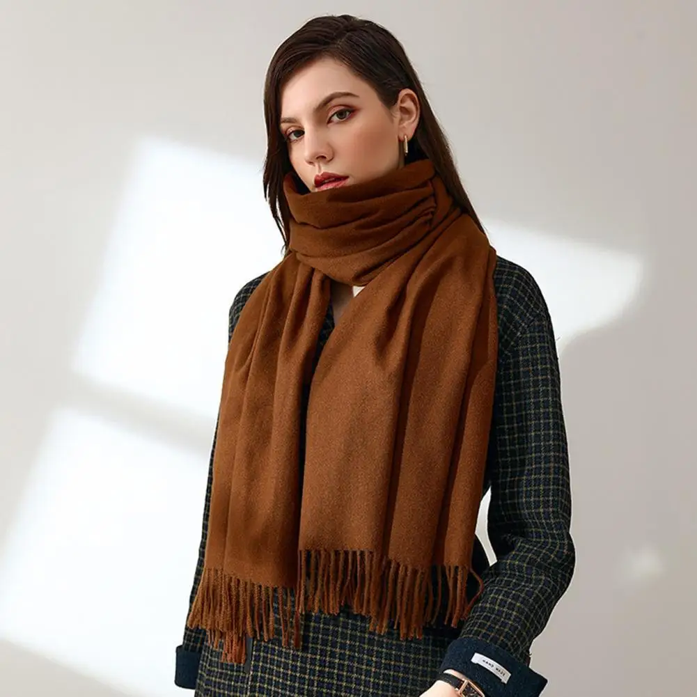 

Women Scarf Solid Color Good Warmth Retention Lightweight Japanese Korean Style Mid-length Shawl for Gathering