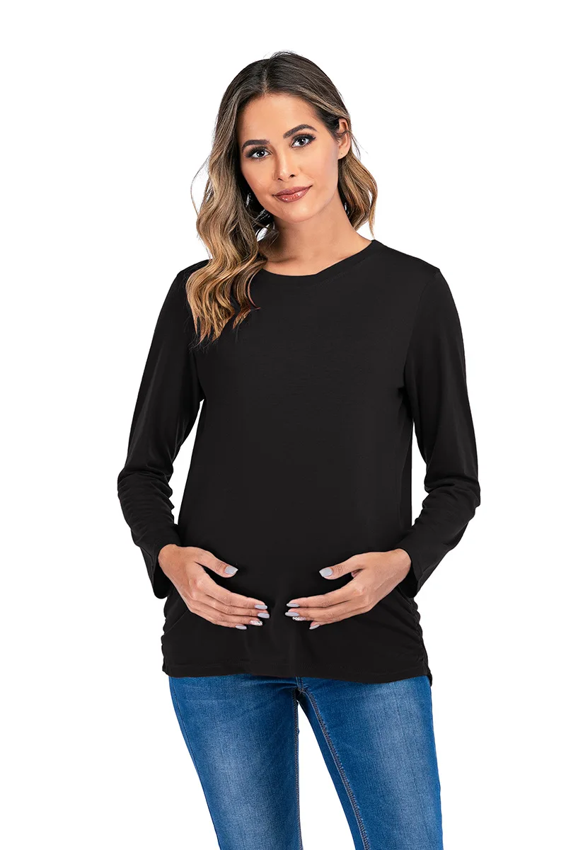 

Pregnant Women's Long Sleeve Maternity Tunic Tops Mama Clothes Flattering Side Ruched Long Sleeve Scoop Neck Pregnancy T-shirt