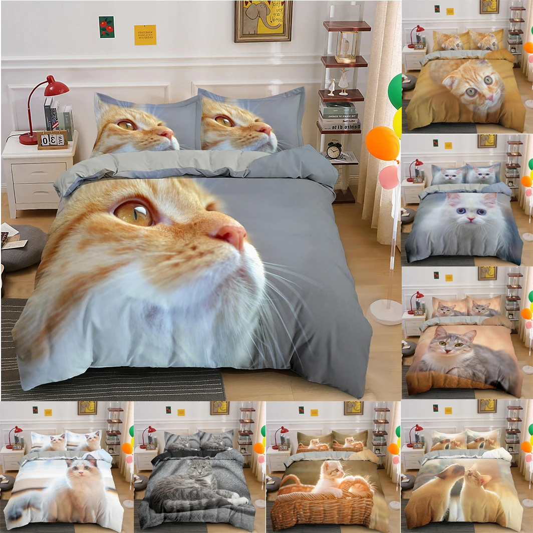 

Cute Baby Cat Duvet Cover Set Pet Animal Printed 3D Bedding Set King Queen Double Twin Single Size Home Textile Dropshipping