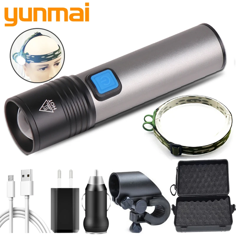 

XM-L T6 USB Rechargeable LED Flashlight Camping Light Zoomable Torch Lithium Battery Waterproof with Built-in 1200mah LED Bulbs