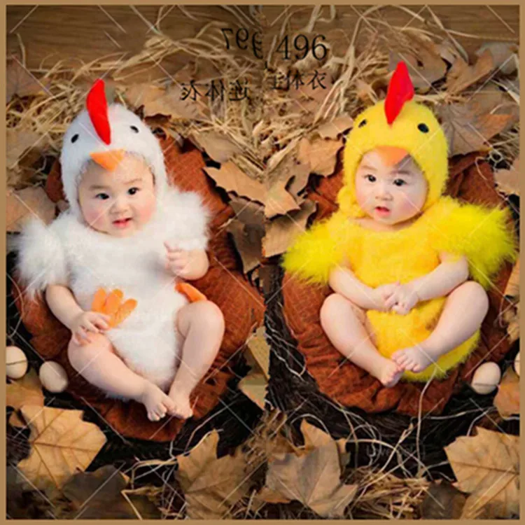 Photography Props Animals Chick Costume Infant Chicken Outfits Hat Bodysuit Baby Photo Party Clothes Studio Shooting Accessories