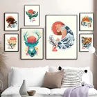 Японская Сакура солнце волна олень лиса Тигр настенная Картина на холсте скандинавские постеры и принты настенные картины для украшения гостиной