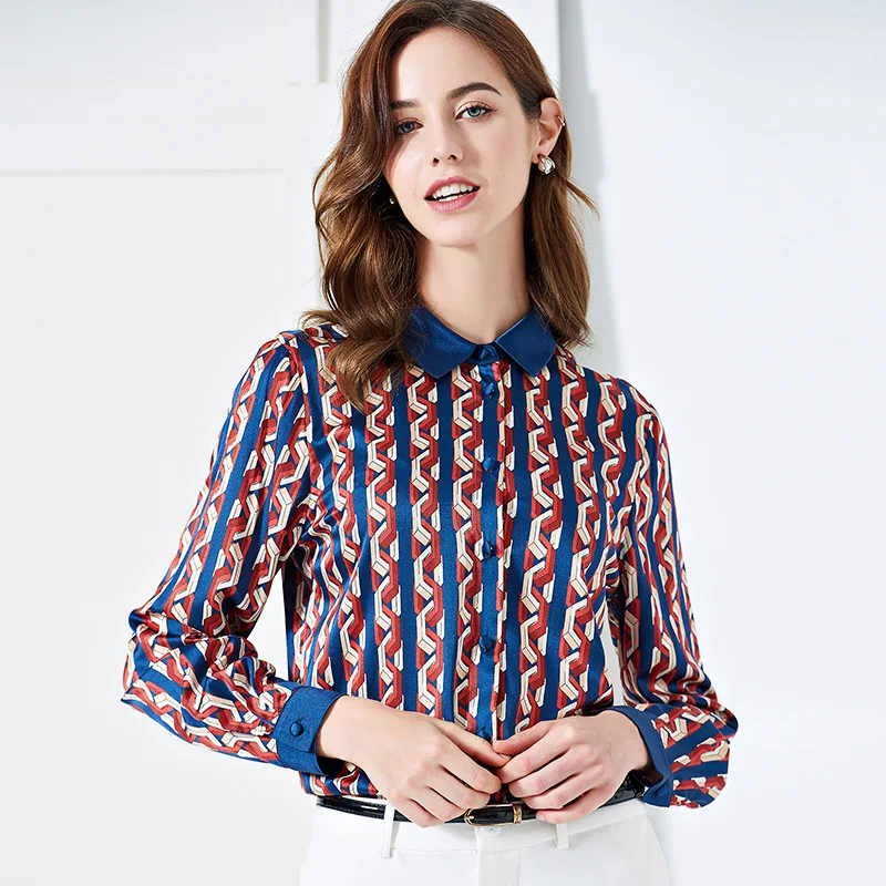 women s blouses and tops silk floral office formal casual shirts plus large size 2019 summer sexy Haut femme blue red geometric