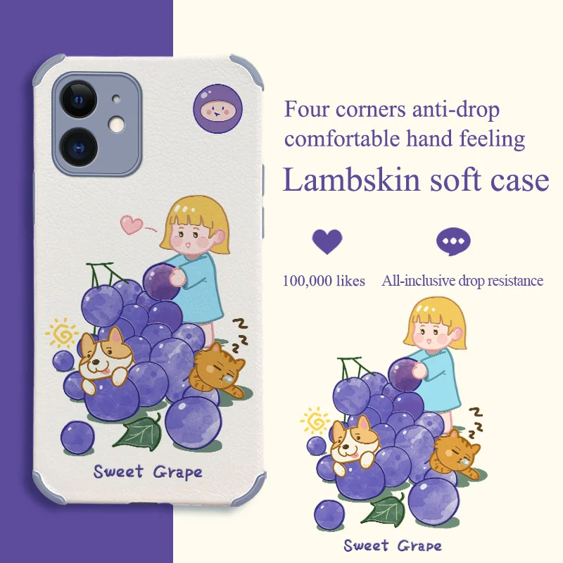 

Strawberry Jelly Sweet Grape Girl Phone Case For iPhone 11 12 Pro Max Mini SE 2020 6 7 8 Plus XS X XR Soft Silicone Cases Cover