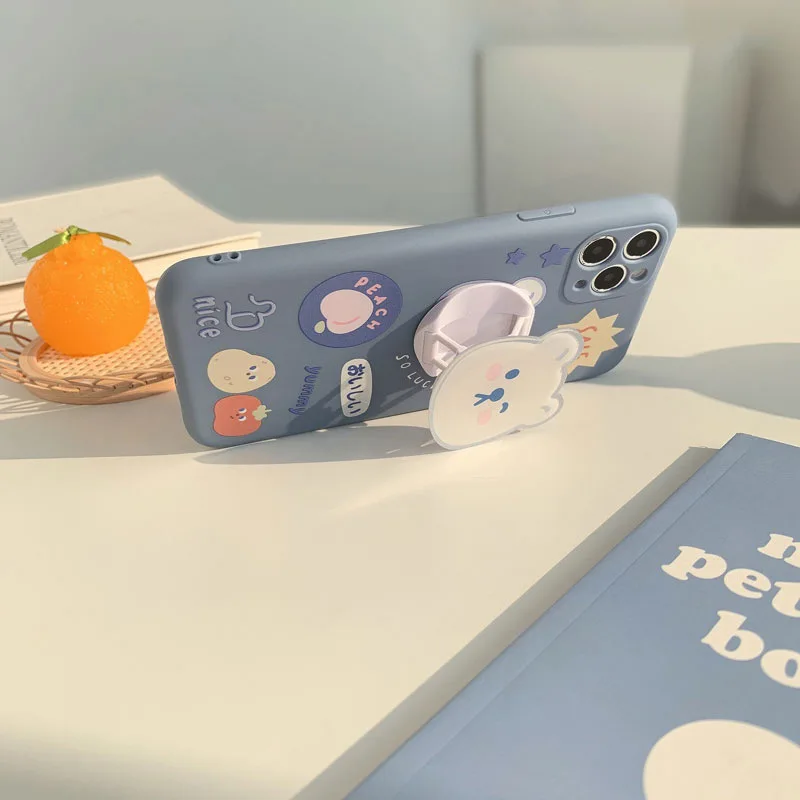 

Wih stand holder phone cover cute cartoon bear nice case for iphone 7 xs max 12 mini 8 plus 11 pro max x xr shell capa conque