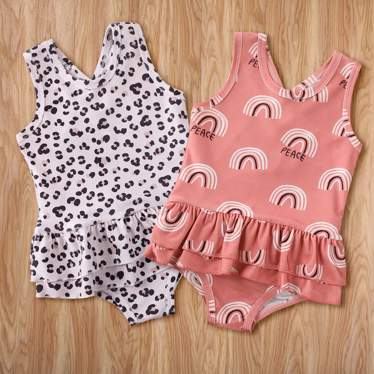 2020 Newest Hot Toddler Baby Girls Cute Bow Leopard print Fly Sleeves One-piece Swimsuit Swimwear Swimming Clothes | Детская одежда и