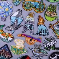 mountain camping embroidery patches for clothes iron on patches for clothing diy stripes mountain wave stickers badges applique