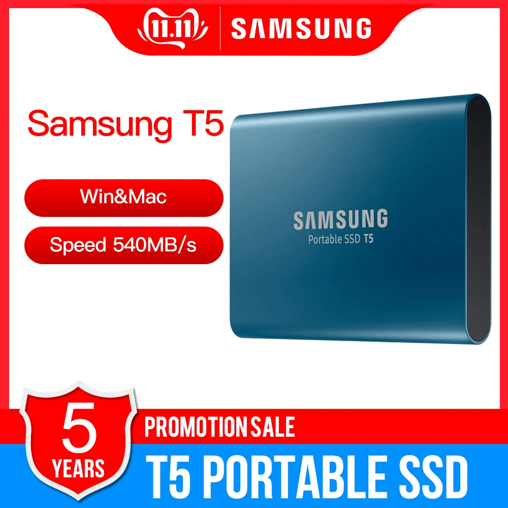Samsung портативный SSD T5 500GB 1 ТБ 2 ТБ внешний твердотельный HD жесткий диск USB 3,1 Gen2(10 Гбит/с) для ноутбуков и ПК
