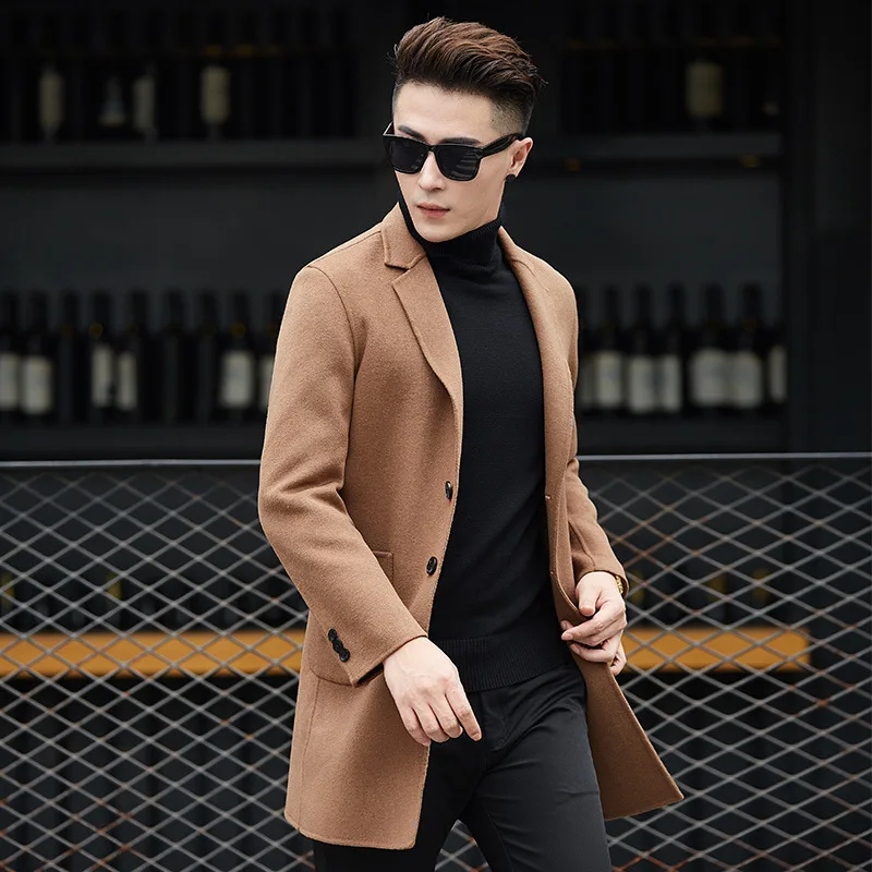 

Luxury Wool Blend Coat Men Casual Single Breasted Suit Collar Jacket Autumn Winter Business Solid Color Long Casaco Masculino
