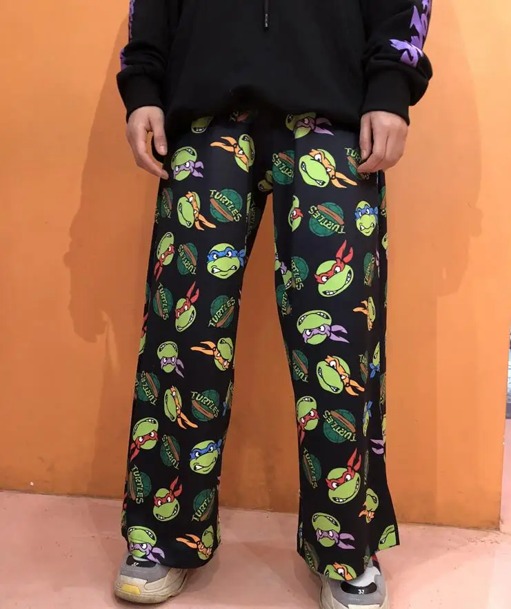 

New street personality cartoon printing Harajuku style loose wide leg pants trousers men and women