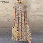 2021 ZANZEA женское богемное платье с коротким рукавом и цветочным принтом, винтажное женское платье-макси большого размера