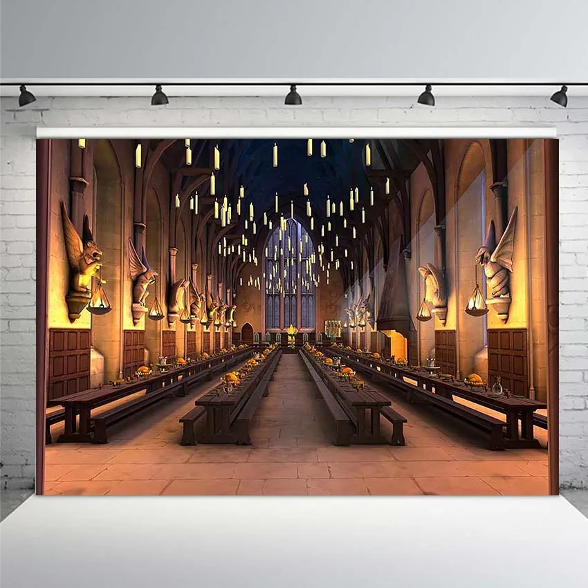 

Magic School Castle Dinning Hall Photo Backdrop Birthday Party Background Photography Photocall Photophone Banners