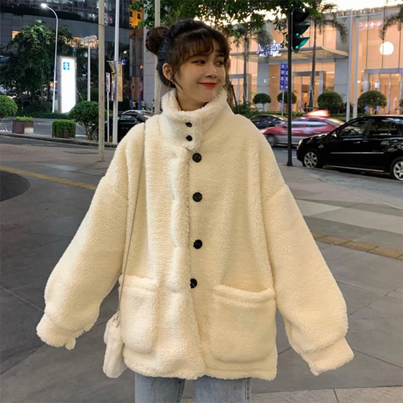 

2021 Winter Thicken Warm Teddy Fur Jacket Coat Women Casual Fashion Lamb Faux Fur Overcoat Harajuku Loose Outwear Female