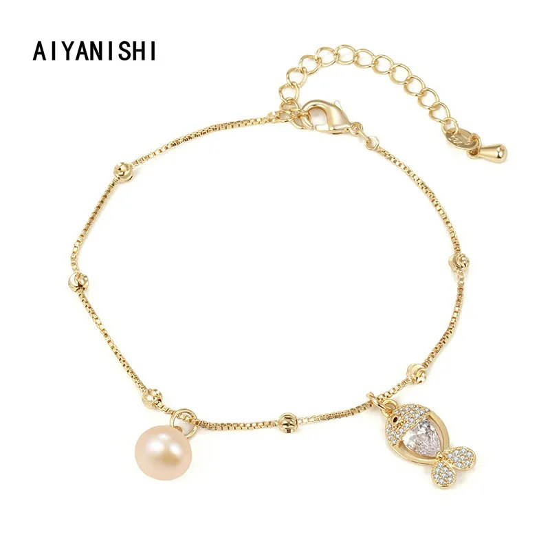 

AIYANISHI 18K Gold Filled Pearl Bracelets Fish Bangles Women Natural Freshwater Pearls Bracelets Jewelry Lover Christmas Gift