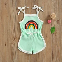 pudcoco toddler baby girls sleeveless playsuit rainbow printed pattern off the shoulder suspender summer baby clothes