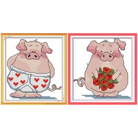 everlasting love the little brother sister pig chinese cross stitch kits ecological cotton stamped printed diy christmas gifts