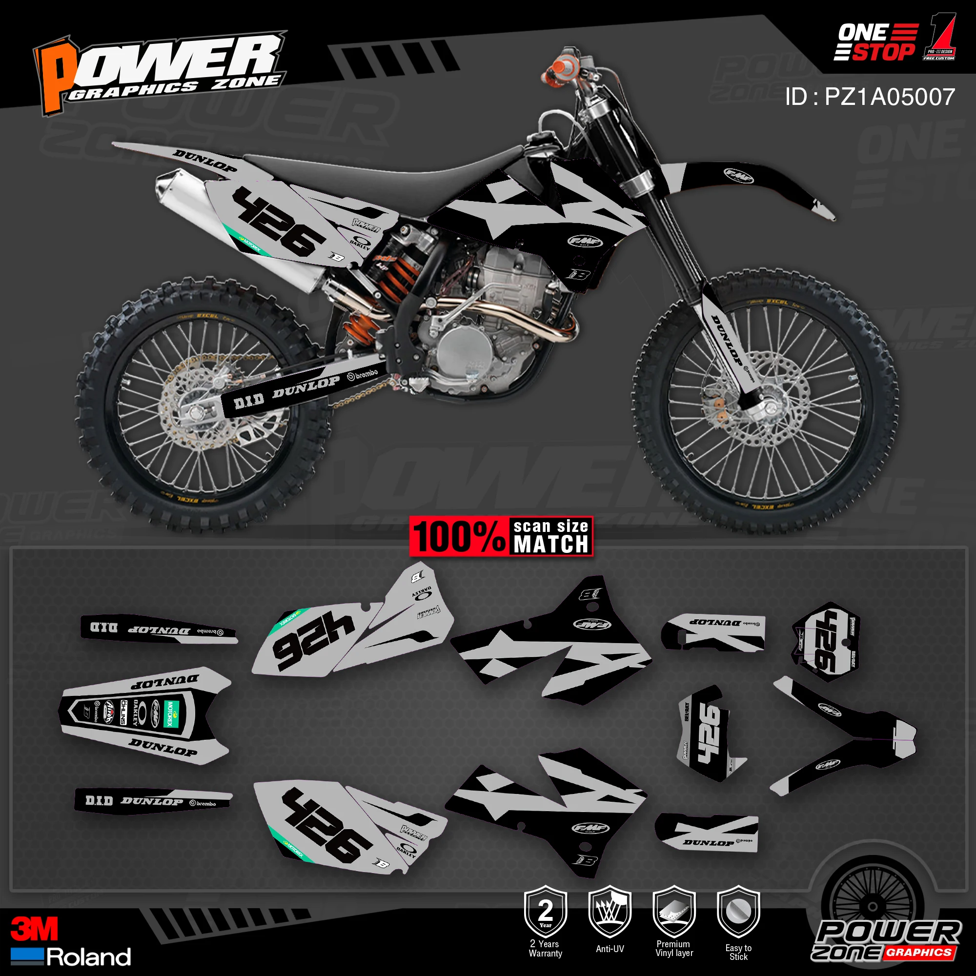 PowerZone Custom Team Graphics Backgrounds Decals 3M Stickers Kit For KTM SX SXF MX 05-06 EXC XCW Enduro 05-07 125 to 500cc 07 | Автомобили