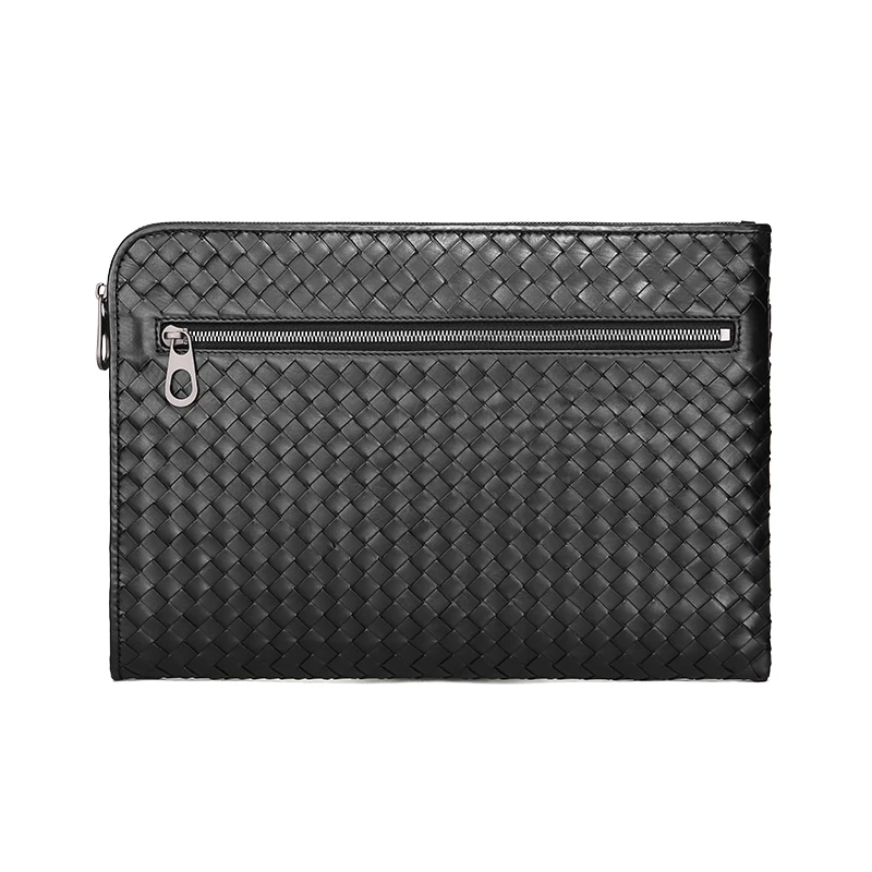 2021 Fashion Woven Brand Briefcase Leather Messenger Bag Luxury Black Casual Envelope Bag Men's Clutch Travel Wallet A4