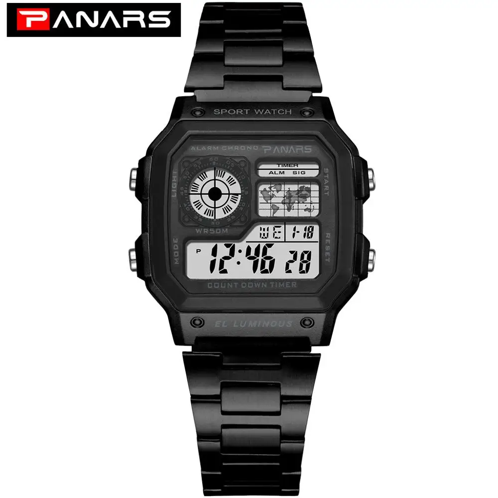 women 8130 black PANARS часы для мужчин спортивные цифровые часы хронограф водонепроницаемые часы из нержавеющей стали бизнес наручные часы Мужские часы Relogio Masculino - Цвет: women 8130 black