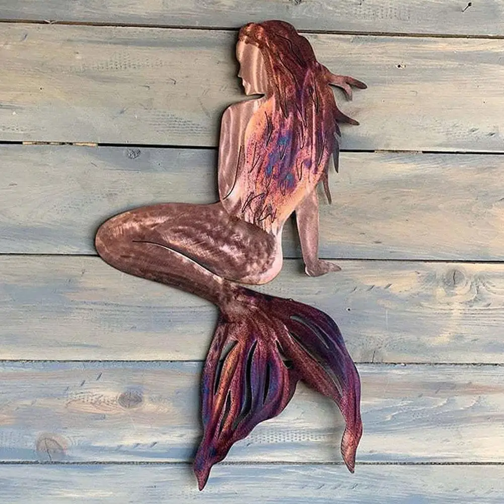 

Mermaid Metal Wrought Iron Crafts Wall Art Garden Handicraft Home Pendant Hanging Ornaments Decoration Wall T0X0