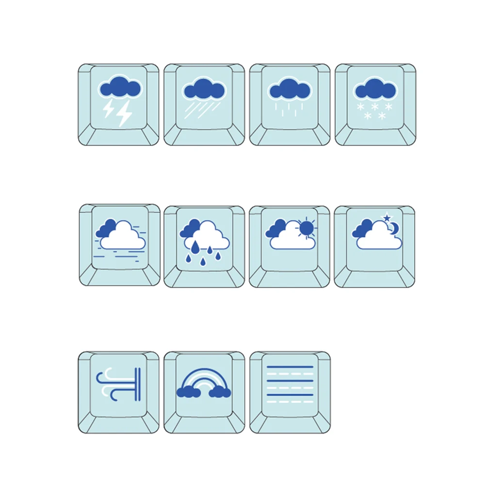 Weather Symbol Cloud Rain Wind Rainbow Fog Design Blue PBT Keycap For Cherry Mx Gateron Kailh Box TTC Switch Mechanical Keyboard