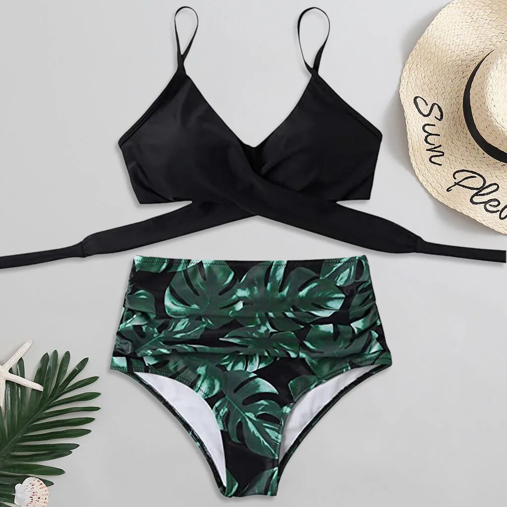 

High Waist Bikini Leopard Swimsuit Women Bikini 2021 Floral Swimsuit Print High Neck Bikini PushUp Swimwear Snake Bathing Suit#4