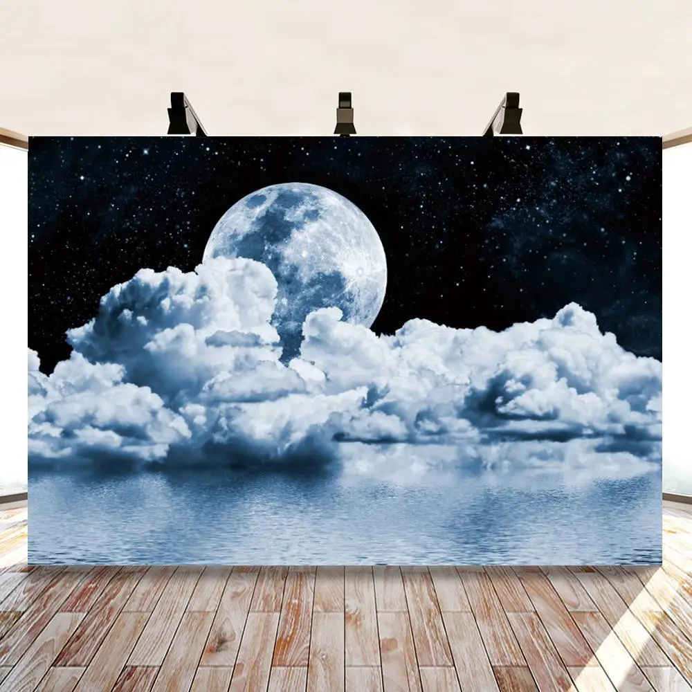 Виниловый фон для фотосъемки с изображением мечтательной полнолунной ночи