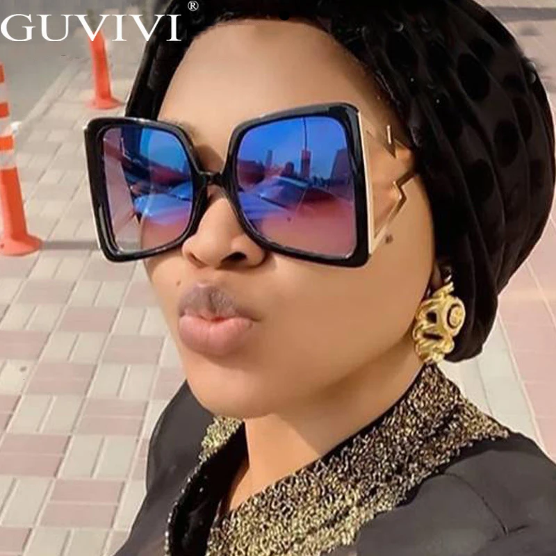 Солнцезащитные очки женские большие квадратные градиентные черные розовые в